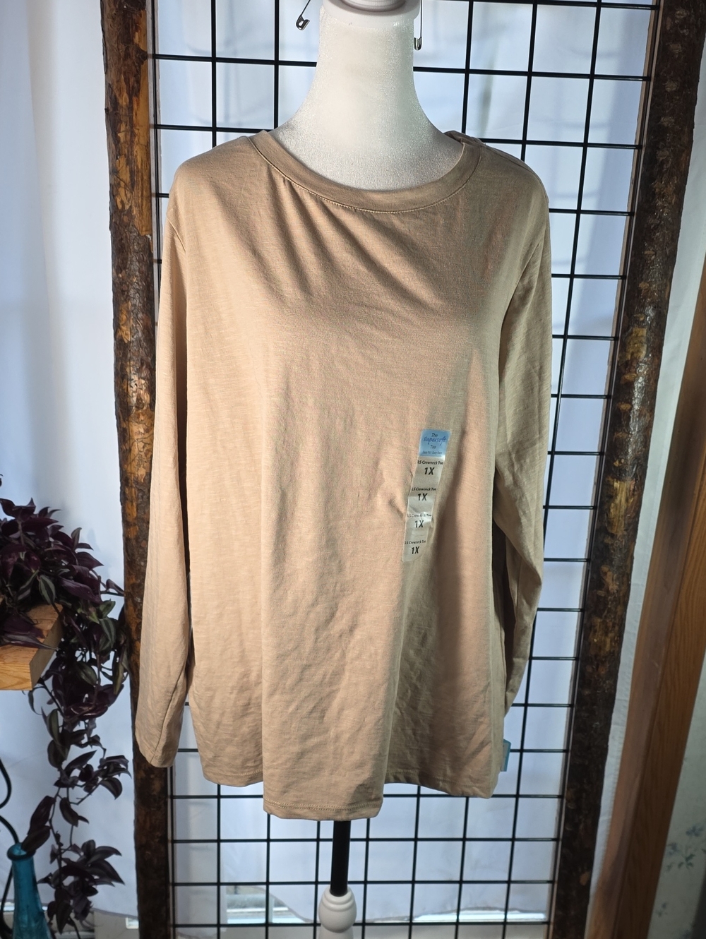 cg•cg Light Tan Long Sleeve Tee - 1X